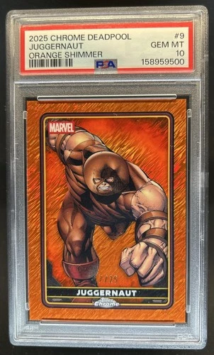 2025 Topps Chrome Deadpool Juggernaut Comic Accurate Orange Shimmer #/25 PSA 10