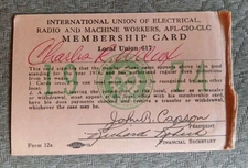 International Union Electrical Radio Machine Workers 1974 Membership Card 