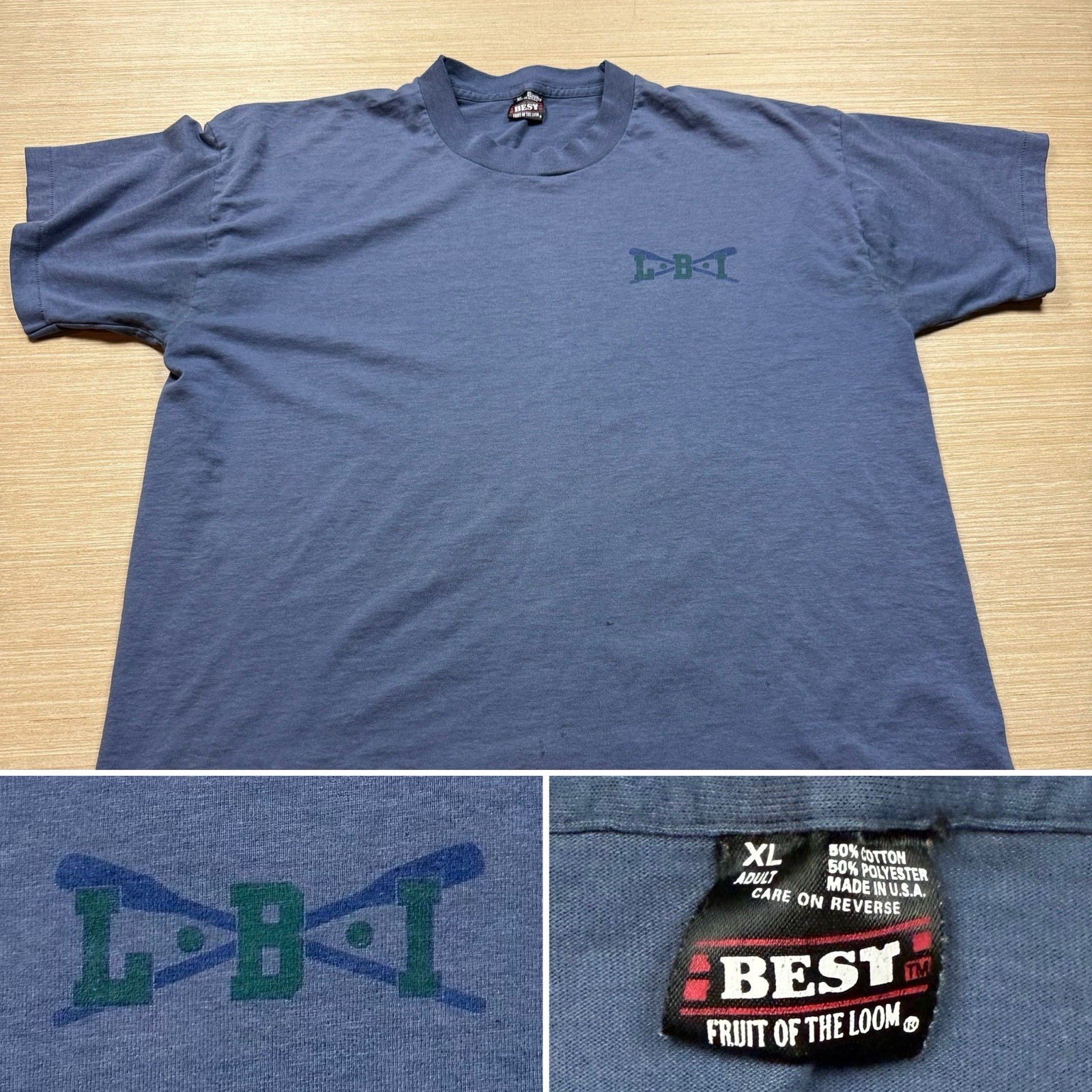 FILA T shirt vintage lunga spiaggia isola canottaggio sole sbiadito anni 90 XL Fruit Of The Loom Best