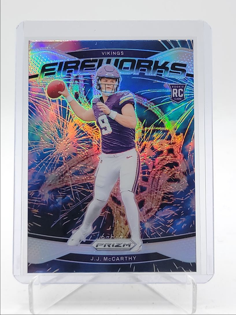 J.J. MCCARTHY 2024 PANINI PRIZM FIREWORKS ROOKIE SILVER RC Q0398
