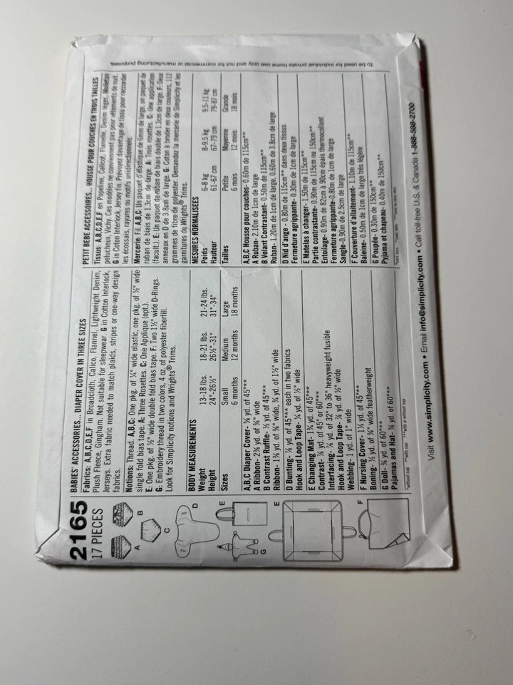 2011 Simplicity 2165 Pattern Diaper Cover Bunting Mat Nursing One Size Uncut 310 - Image 4 of 4