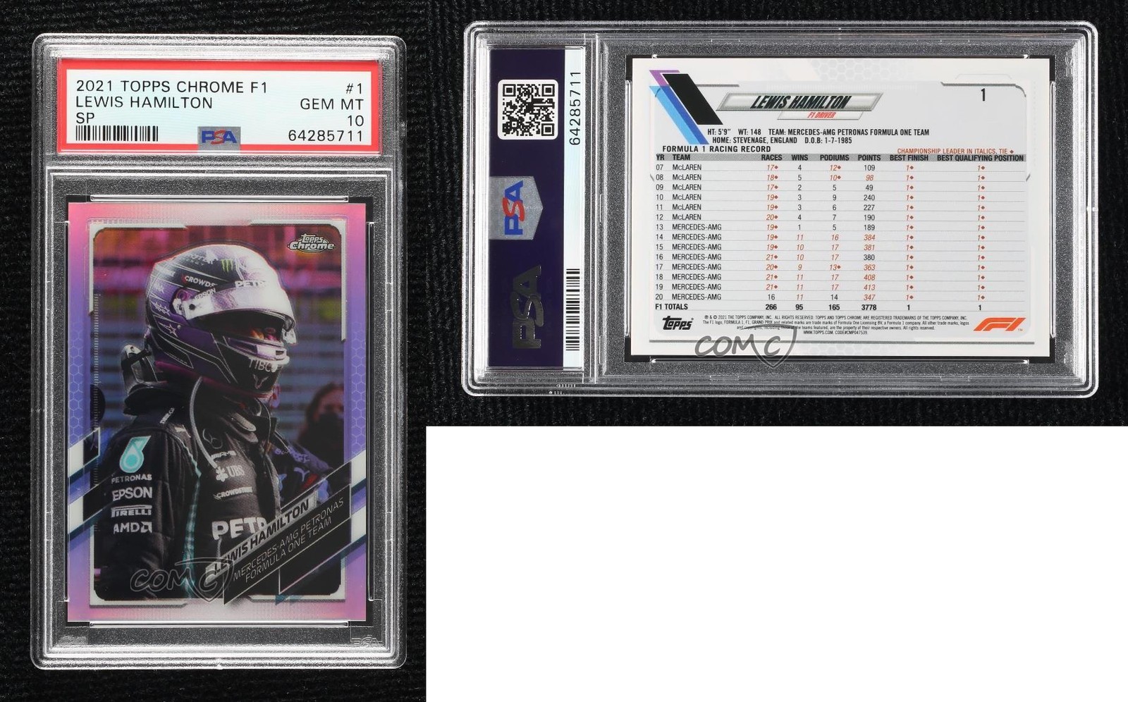 2021 Topps Chrome Formula 1 Celebrations SP Variation Lewis Hamilton #1 PSA 10 view 3