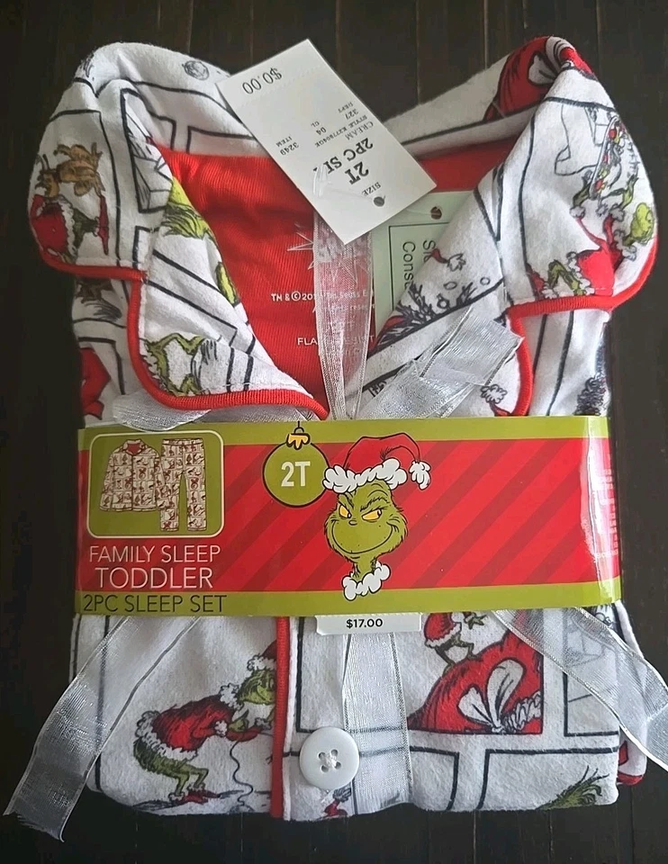 The Grinch 2 Piece Pajama Set Toddlers Size 2T Dr Seuss Family Sleep NEW  - Image 2 of 4