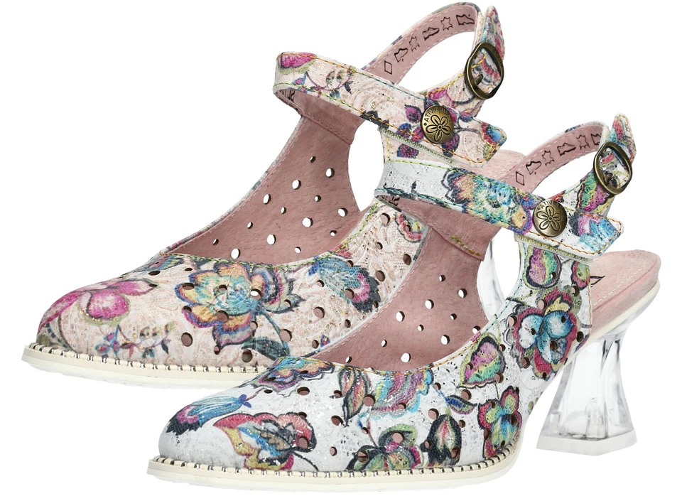 Laura Vita Damen Slingpumps Mary Jane floraler Print und Lochmuster Eloiseo 36 - Bild 1 von 1