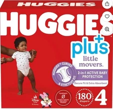 Huggies Little Movers  Baby Diapers, Size 4: 22-37lbs, 180 Count