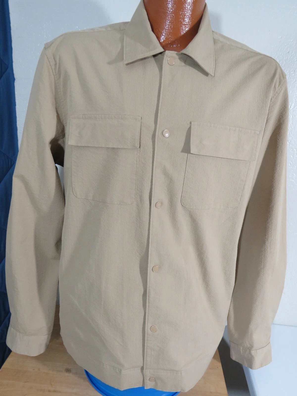 Michael Kors Men's Large Beige Microfiber Snap Button Windbreaker Jacket!