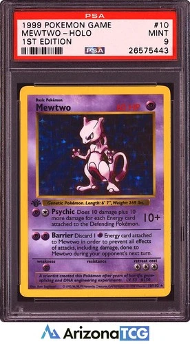 Pokemon 1999 Mewtwo 10/102 Holo Base Set 1st Edition PSA 9