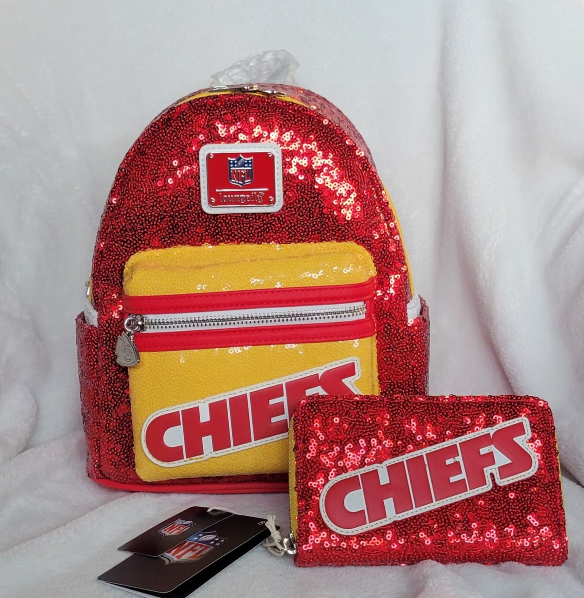 Loungefly NFL Kansas City Chiefs sequin backpack and wallet