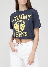 Image of Tommy Jeans Boxy Crop Cracked Logo T-Shirt - Navy