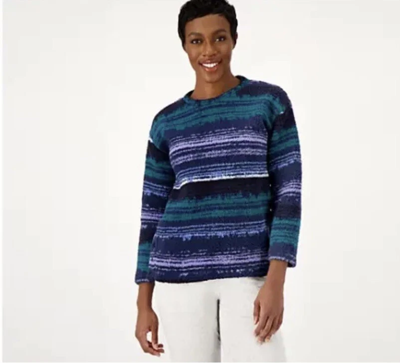 Cuddl Duds Cloud Fleece Pullover Navy Stripe Top Women s XL eBay