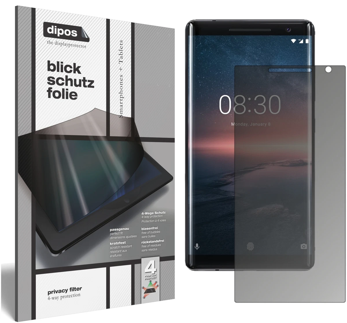 Pellicola Vetro Temperato Per Nokia 8 Sirocco (TA-1005) - Durezza 9H, Anti Graffio, Trasparente - Compatibile Touch 3D E Face ID - 3