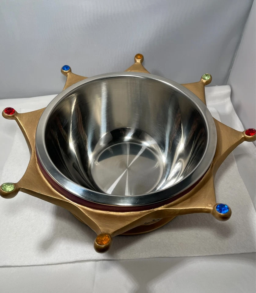 Royal Crown Dog Bowl Gold Pet Dish with Gems and Pawprints Fit for a Furry King - Image 3 of 4