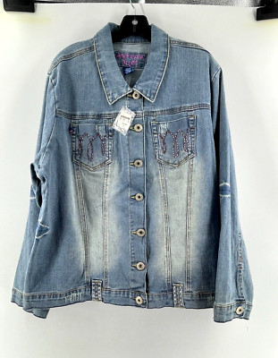 NWT Americana Blues Women's Plus Denim Rhinestones Button Jacket Western Size 1X