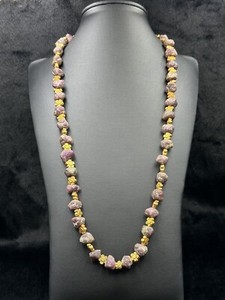 Authentic Vintage Wonderful Natural Rough Ruby Stone And 18k Gold Plated Beaded Necklace