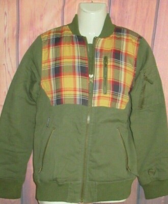 MENS ECKO UNLTD PLAID GREEN BOMBER JACKET QUILTED LINED SIZE S