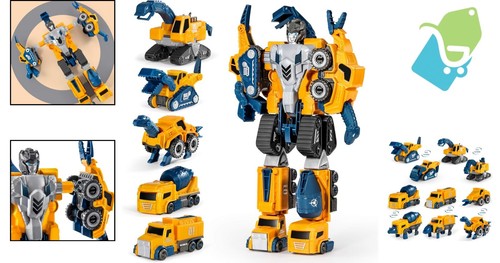 Transforming Magnetic Robot Cars for Toddlers - 5-Piece DIY Construction Set - Picture 2 of 9