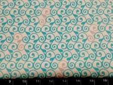 Tina Scrap 9"x21" Aqua Swirl Twist S White Flower Floral Leaf Cotton Fabric