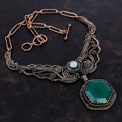 Faceted Zambian Emrald Wire Wrapped Adjustable Necklace Copper Necklace 18.0''