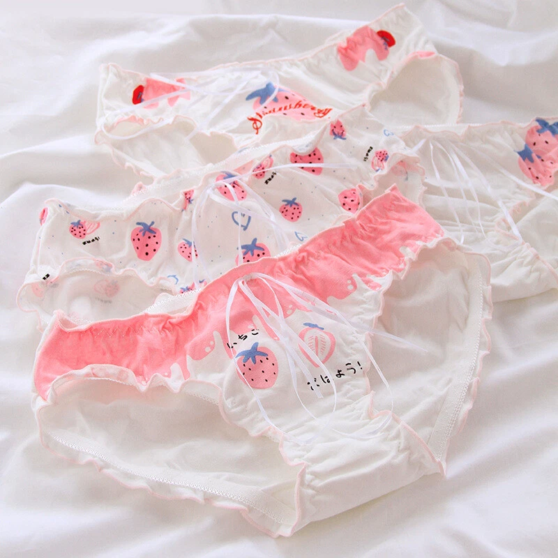 Sweet Ruffles Trim Women Panties Cotton Underwear Cute Briefs Cat