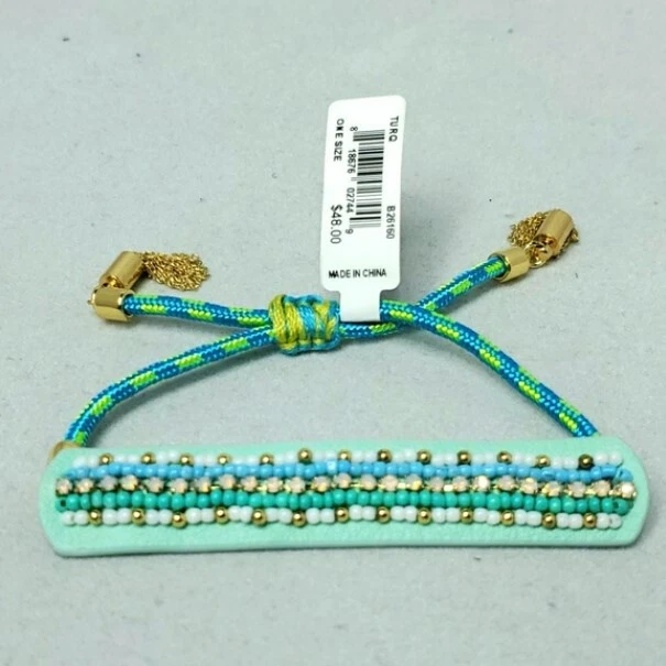 Pulsera de amistad de cuero con cuentas a rayas turquesa Rebecca Minkoff venta al por menor $48 Foto 3 de 3