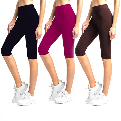 Womens Knee Length Shorts Spandex Stretch Yoga Active Workout Leggings 3 Pack - Picture 7 of 21