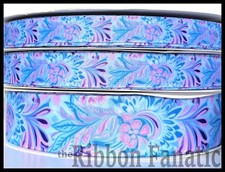 3yds 5/8" 7/8" or 1.5" Aqua Purple Pink Paisley Floral Grosgrain Ribbon
