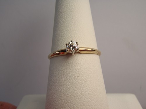 Bague promesse de fiançailles en or jaune massif 14 carats véritable diamant 14 points - Photo 12/21