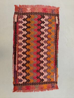 Vintage Turkish Mini Kilim 91x47 cm Wool Small Kelim Runner, shabby Chic
