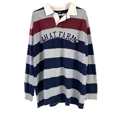 Vintage Y2K Phat Farm Spellout Striped Gray Blue Red Polo Shirt Size 2X XXL