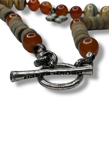 Lucky Brand Beaded Necklace Wood Carnelian Glass 16" Toggle Clasp - Picture 4 of 6
