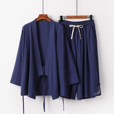 Kung Fu Suit Set Men Chinese Traditional Linen Hanfu Kimono and Short Pants