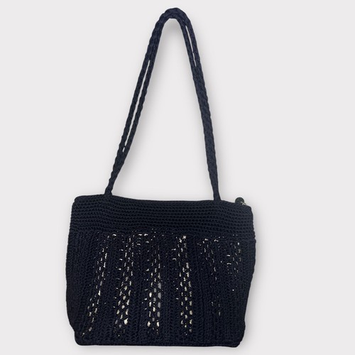 Bolso de Hombro The Sak Azul Marino Crochet Superpuesto Dorado Doble Asa Top Cremallera Borla Cartera - Imagen 4 de 9