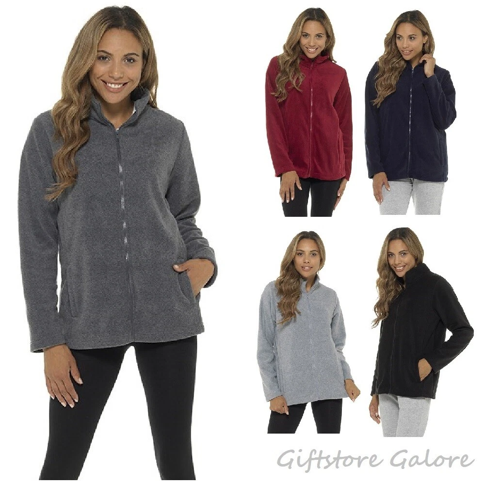 Ladies Classic Full Zip Fleece Jacket Womens Plain Casual Outdoor Coat Top