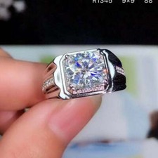 3Ct Round Cut Moissanite Solitaire Men's Engagement Wedding Ring 14K White Gold