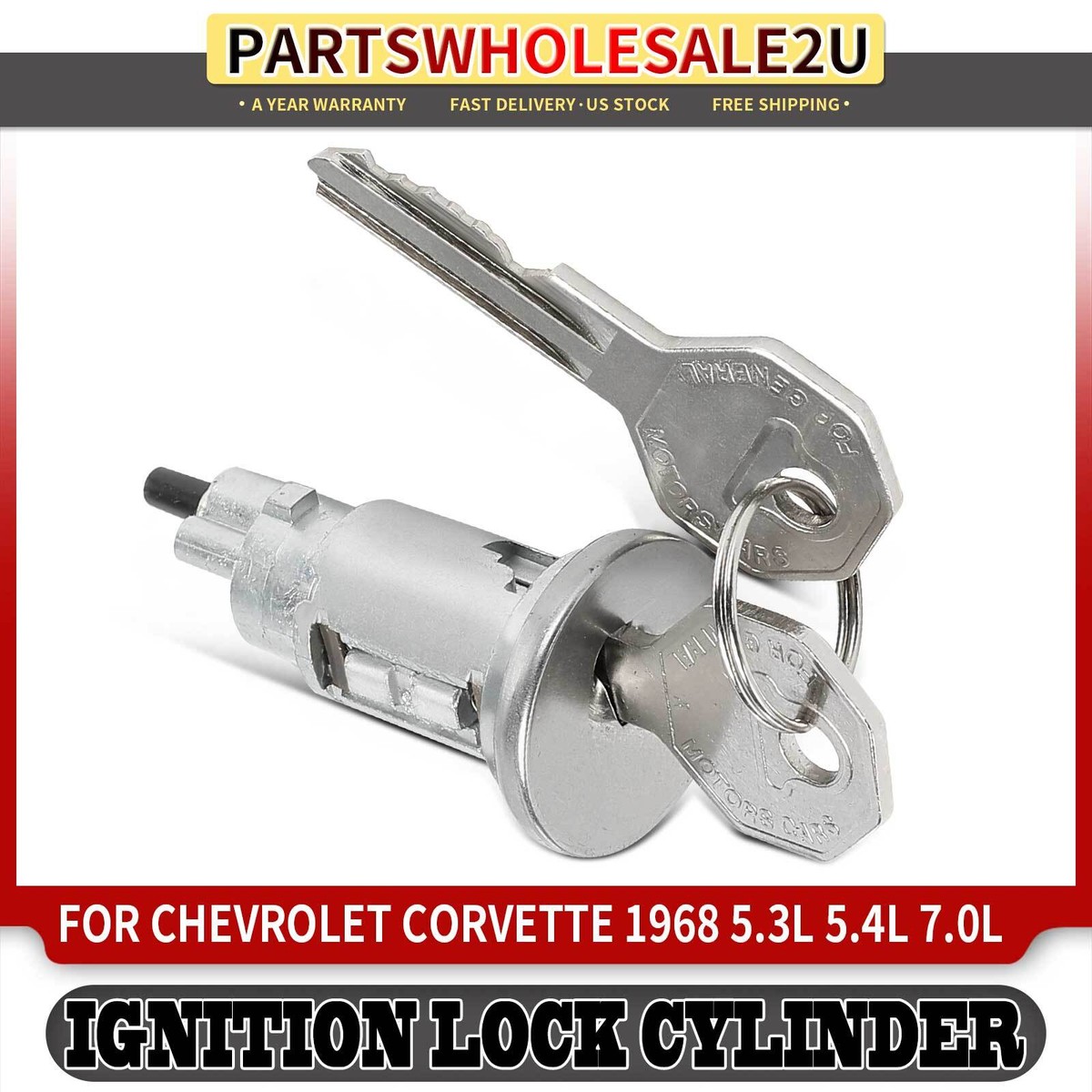Silver Ignition Lock Cylinder Zamak 5 with 2 Keys for