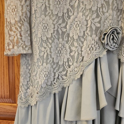 Vintage David Rose Size 8 Gray/Seafoam Cocktail Dress Lace Tiered Rose Skirt USA - Picture 3 of 14