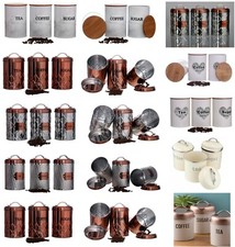 Vintage Copper Tea Coffee Sugar Storage Jar Canisters Set Air Tight Lid Set Of 3
