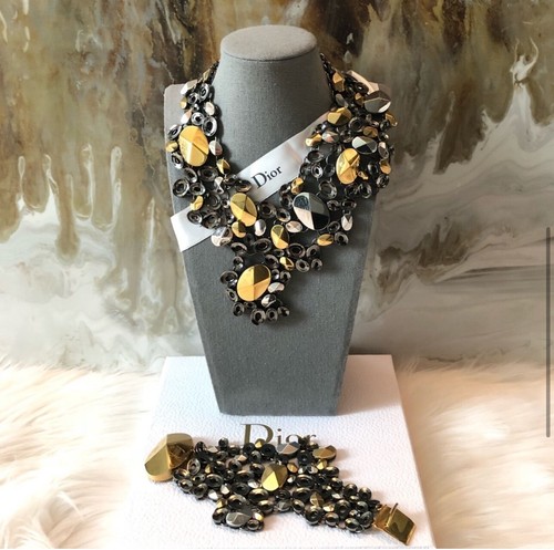 Dior Devore Gold & Silber Abstrakt Dreifarbig Statement Halskette & Armband Set - Bild 6 von 7