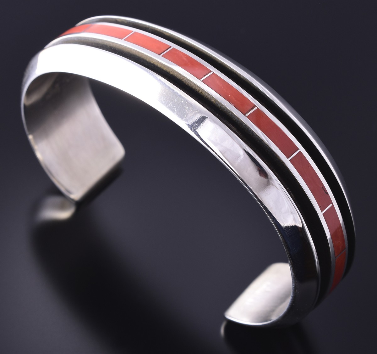 Larry Loretto Signed Stunning Native American Zuni Coral Sterling Silver Bracelet Larry Loretto Signed Stunning Native American Zuni Coral Sterling Silver Bracelet