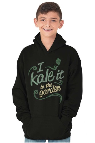 Funny Plant Pun I Kale It in the Garden Joke Youth Hooded Sweatshirt Boy or Girl - Picture 4 of 7