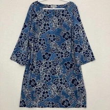 Shelby & Palmer Round Neck Blue Floral Soft Stretch Shift Dress 3X Office