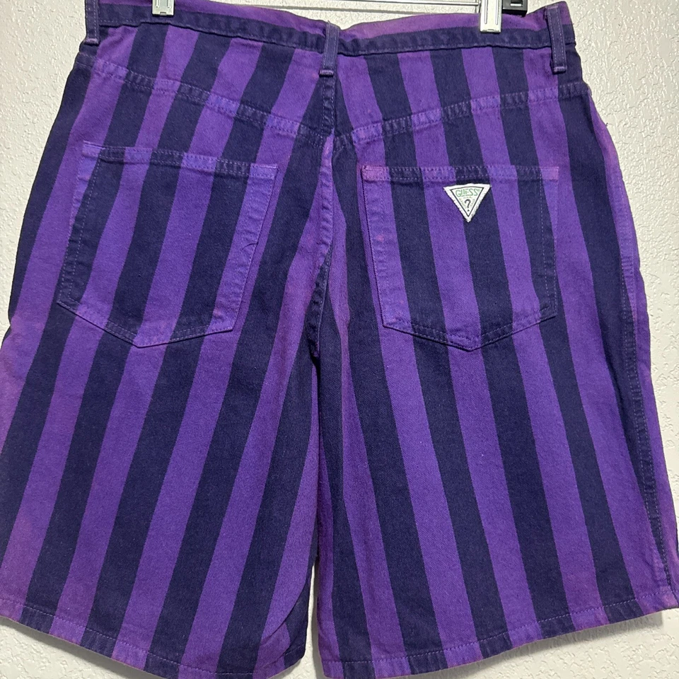 Pantalones Cortos Retro Vintage Guess Años 90 Georges Marciano EE. UU. Púrpura Rayas Mujeres Talla 16 Foto 2 de 4