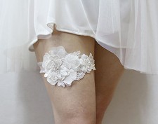 Wedding bridal garter ivory lace and off white band garter handmade custom order