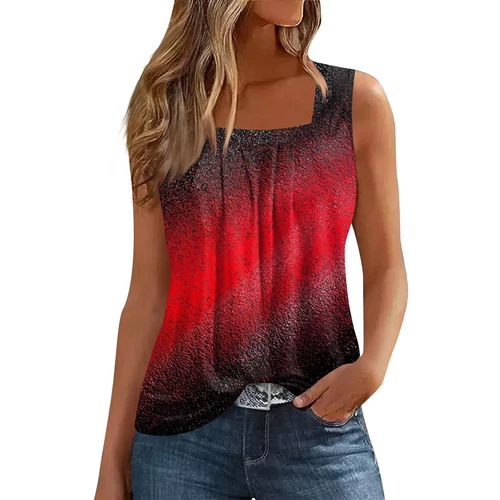 Damen Sommer Plissee Quadratischer Ausschnitt Ärmellos Tank Top Farbverlauf Bedruckt T-Shirt - Bild 44 von 51