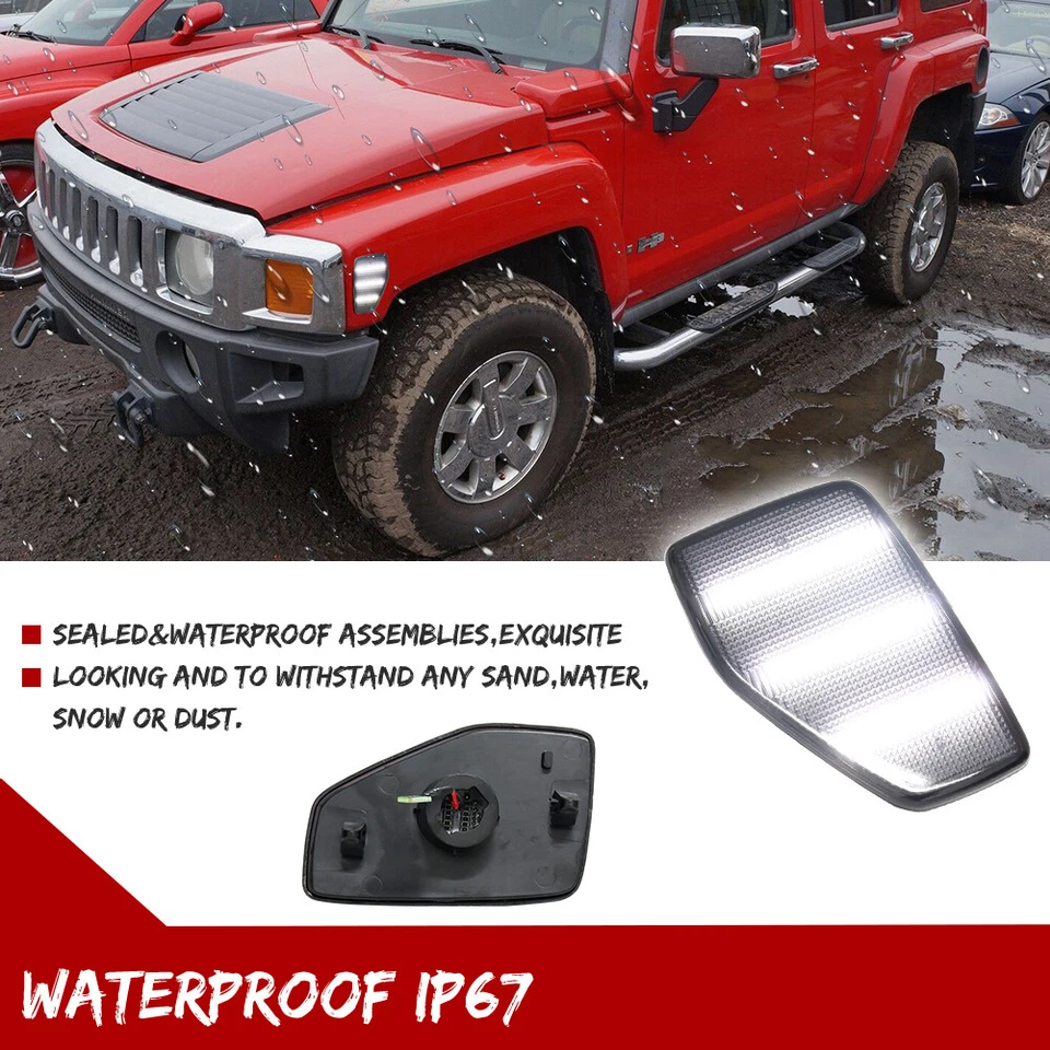 Para 05/06-10 Hummer H3/09-10 H3T Lente Negro Ahumado Blanco LED Luces Marcadoras Laterales Foto 4 de 4