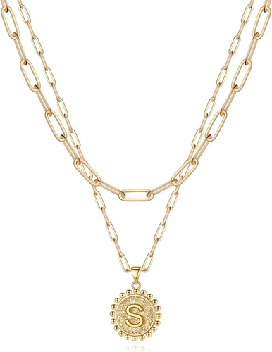 Personalized 14K Gold Plated Initial Necklace for Women - Dainty Layered Style - 第 1/13 張圖片