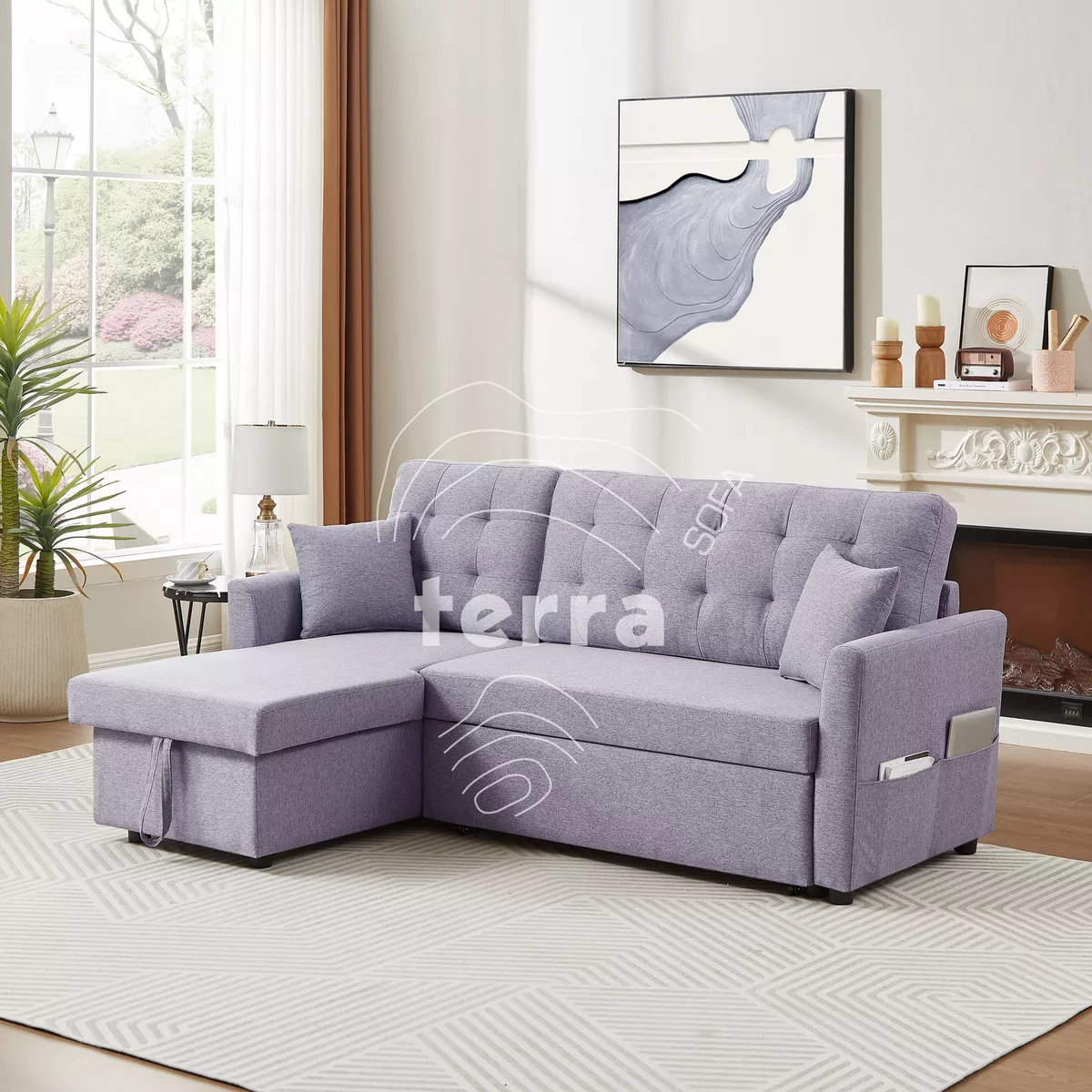 TERRA SOFAS SCANDI STYLE 3 SEATER L SHAPE PULL OUT SOFA BED CORNER WITH STORAGE