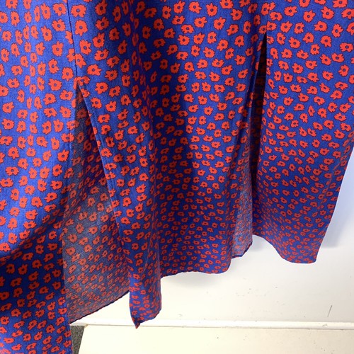 ZARA Dress Womens Small S Blue Red Floral Midi Cotton Linen Blend Straps Fitting - Picture 4 of 8