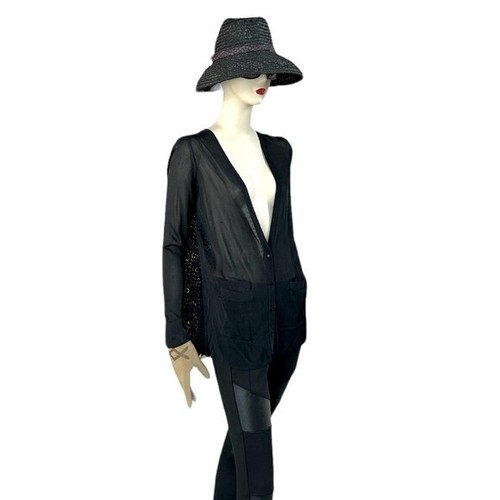 AKRIS Punto Women's Black Pleated Lace Back Long Sleeve Blouse Button Front Top - Imagen 5 de 15