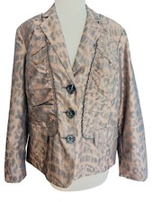 2 Large 12/14 Chico's Women's Jacket NWT Brown Animal Print Layla